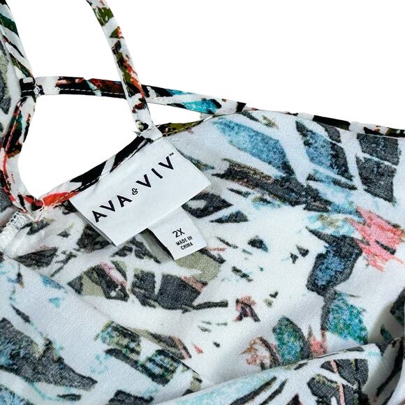 Ava & Viv Top Women Size 2X Tropical Crisscross Strappy Back High Low Coastal - Picture 8 of 13